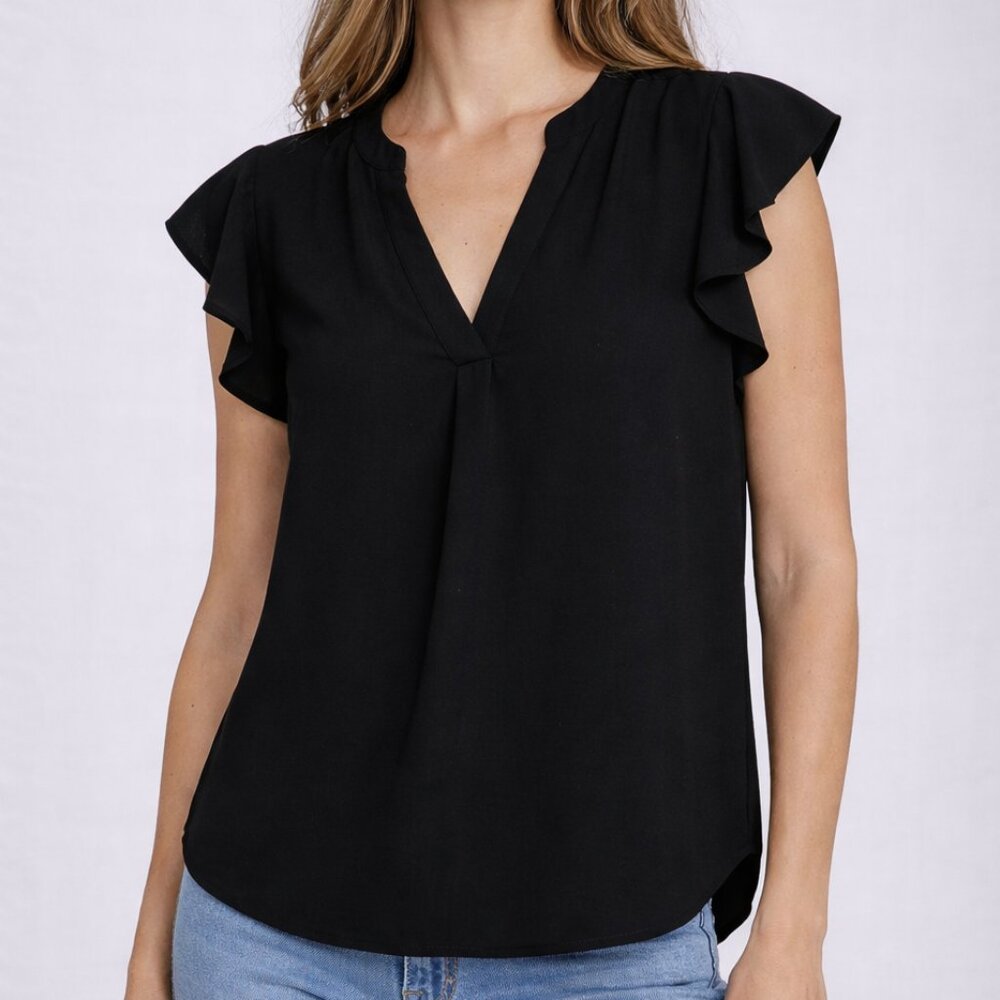 🖤 Philosophy Black Flutter Sleeve Blouse – Size Medium 🖤